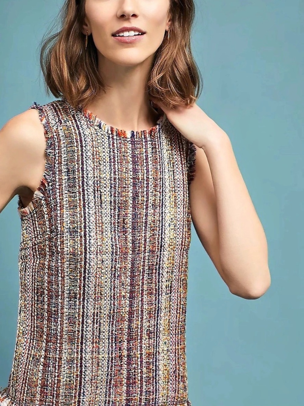 Anthropologie Maeve 4P Multicolor Sleeveless Tweed Fringe Edges Shell Top